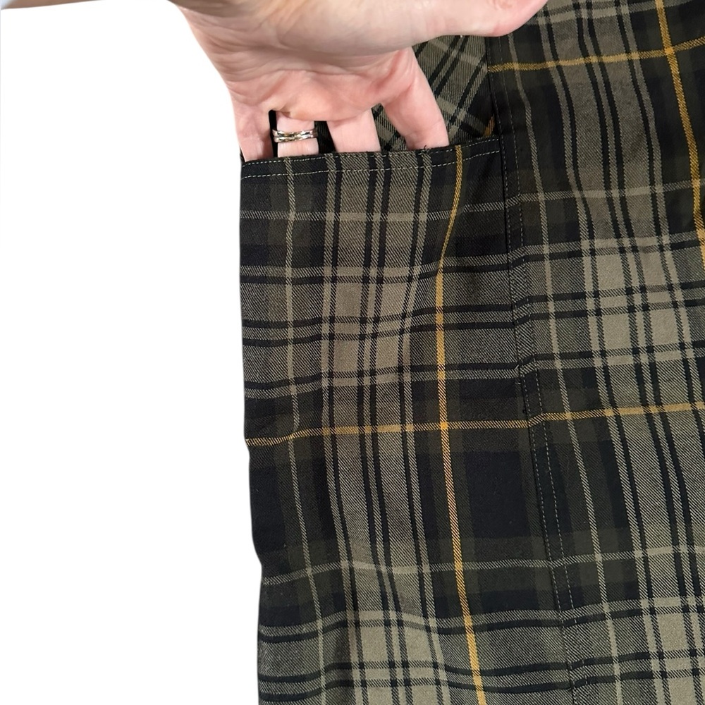 BLUE J black/tan/olive plaid jumper dress midi/maxi with pockets size Large - Picture 8 of 8